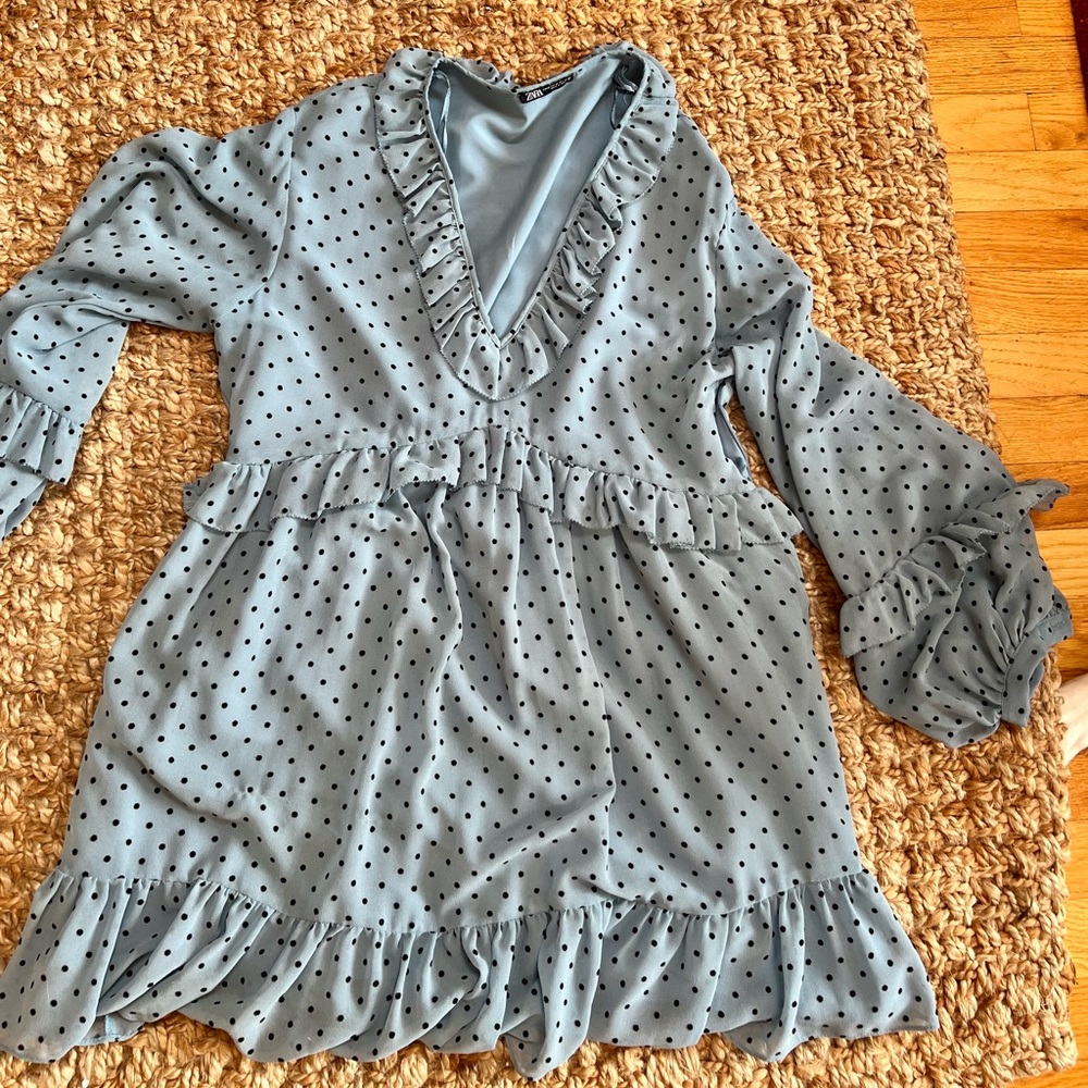 Zara Babydoll Dress V Neck Long Sleeve